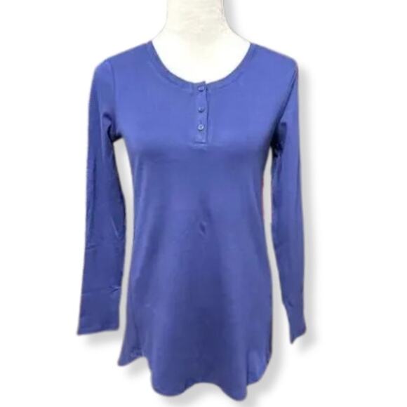 Isaac Mizrahi Henley T-Shirt Long Sleeve 3 Button Navy Blue Women's XS NWT - Picture 1 of 9